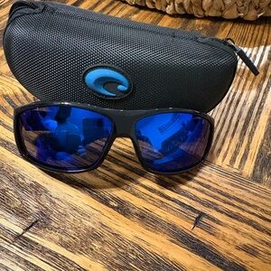 Costa 580 Black Frame Sunglasses with Blue Mirror Lenses